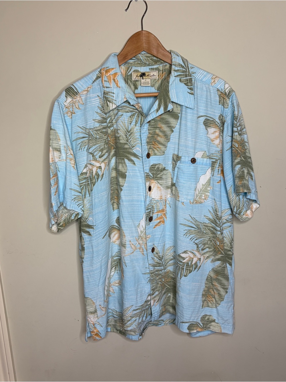Joe Marlin Men's Light Blue Tropical Hawaiian Camp Shirt XL
